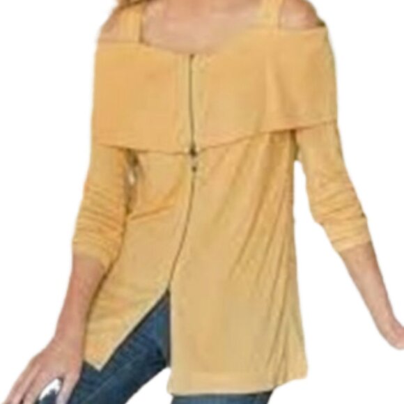 Soft Surrounding Golden Yellow Cold Shoulder Long sleeve Front Zip Top Size XS - Picture 2 of 9